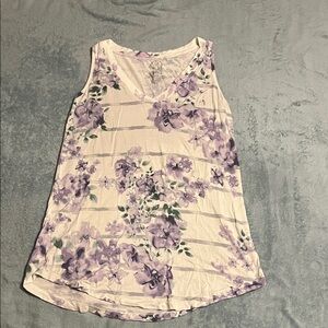 Floral V-Neck Tank Top in Purple and White
